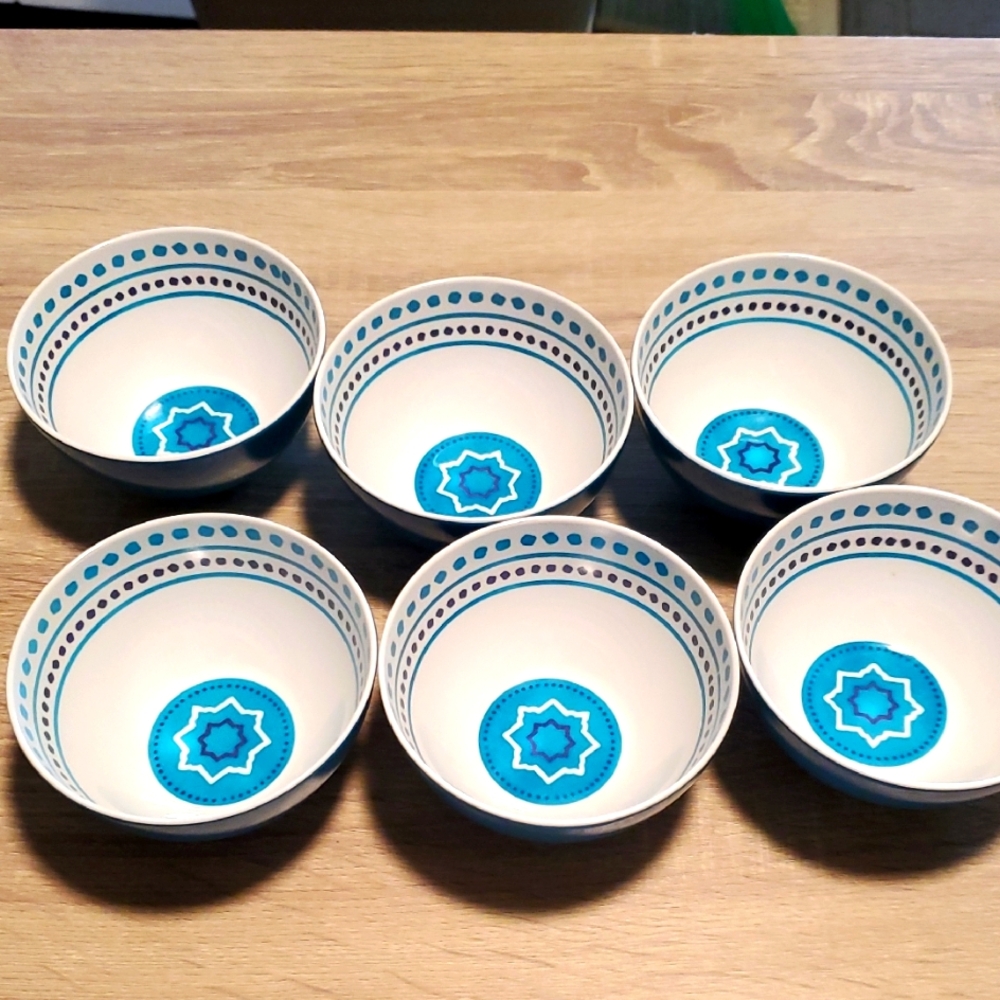 Blue Patterned Bowls Set Of 6